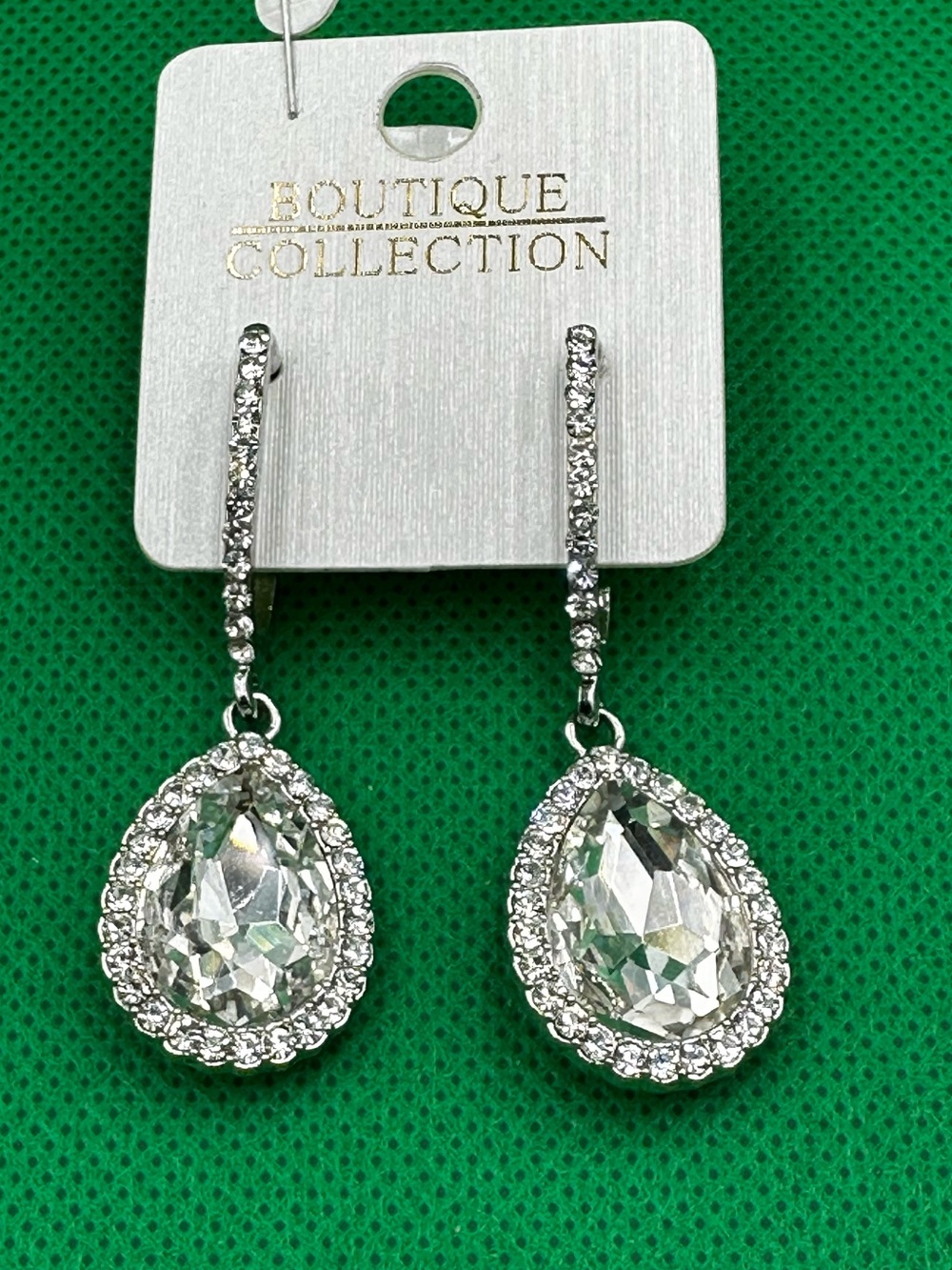 Silver Tone Teardrop Crystal Dangle Earrings